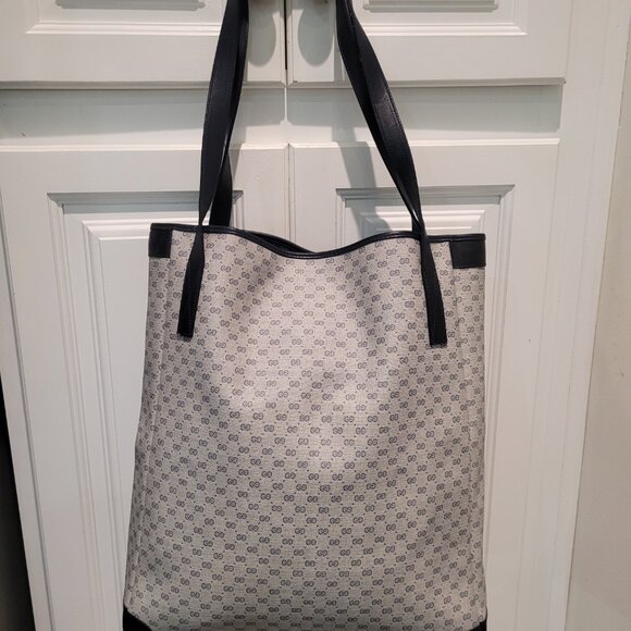 GUCCI MICRO GG**LARGE TOTE/SHOULDER BAG** NAVY - Picture 9 of 16